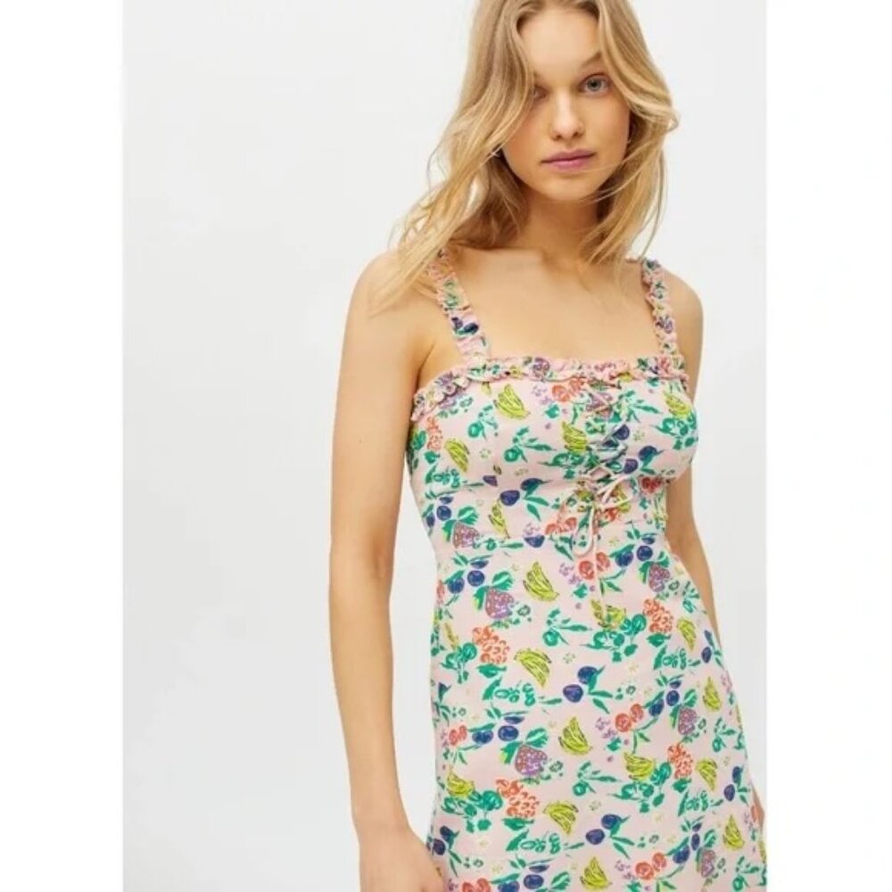 UO Robin Pink Lace-Up Mini Dress Size Medium